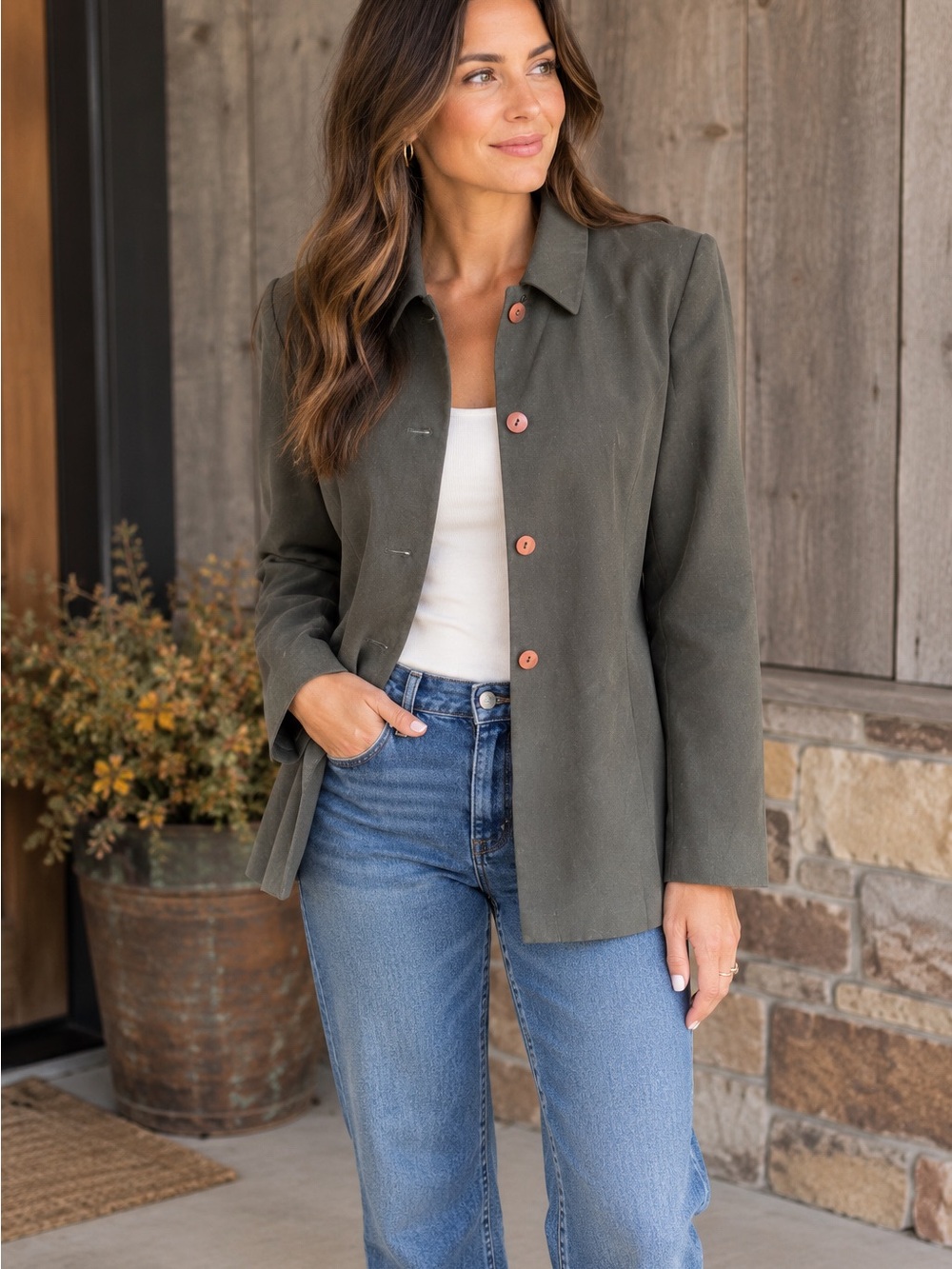 Morgan Miller Women Sage Green Blazer Jacket Vintage Size 8 Utility Minimalist